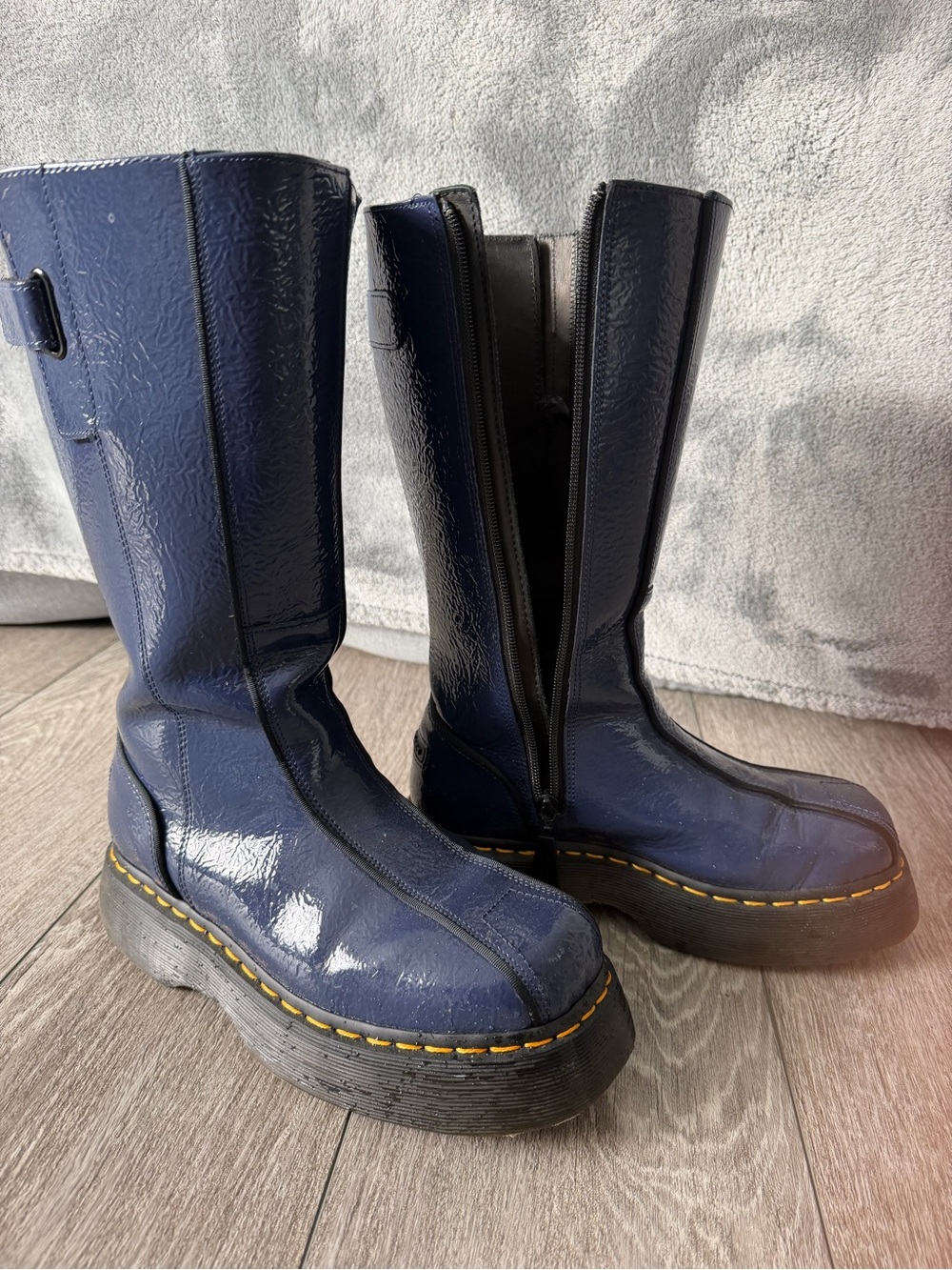 Dr. Martens Buzz new Navy Patent Platform Knee-High Boots